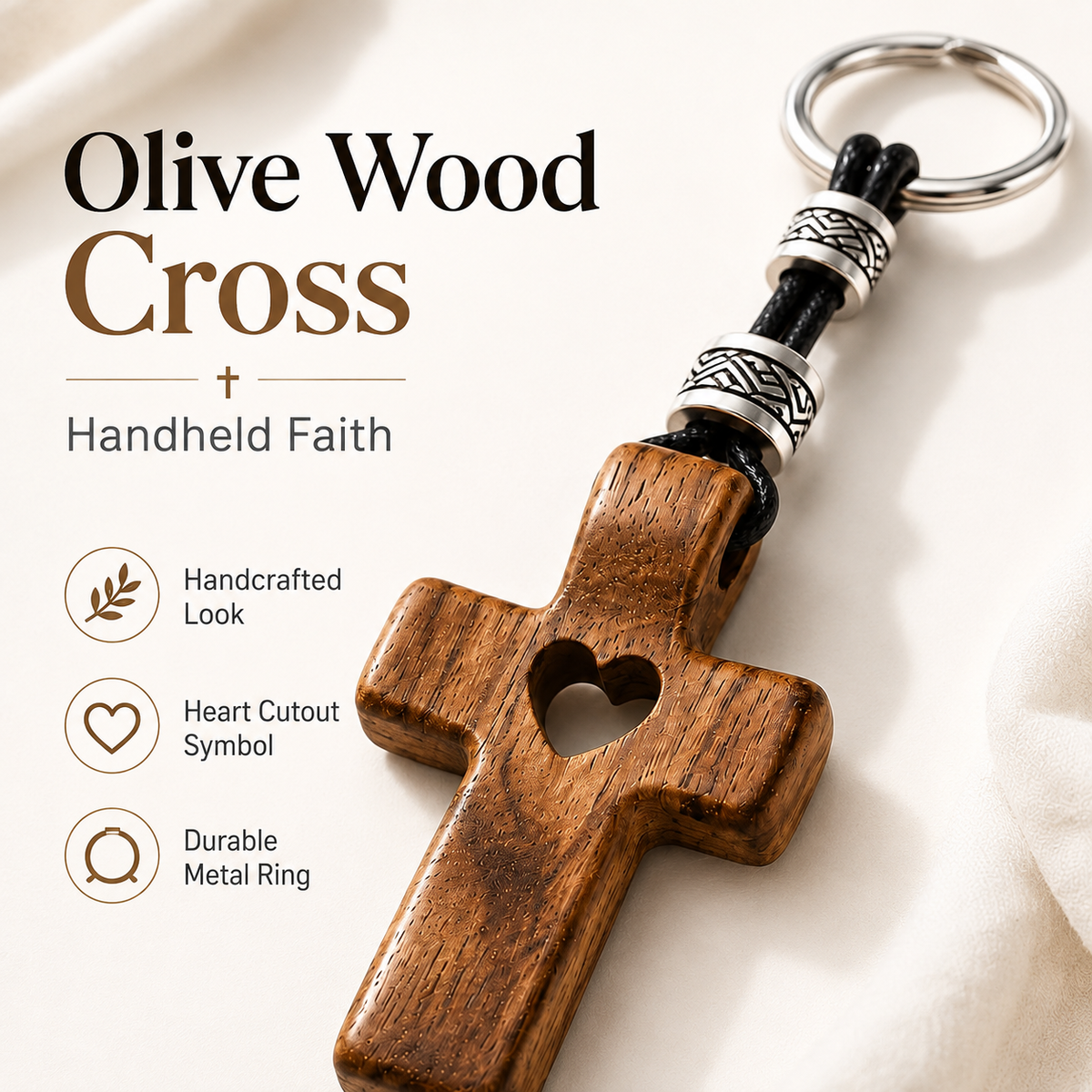 Olive Wood Cross Keychain