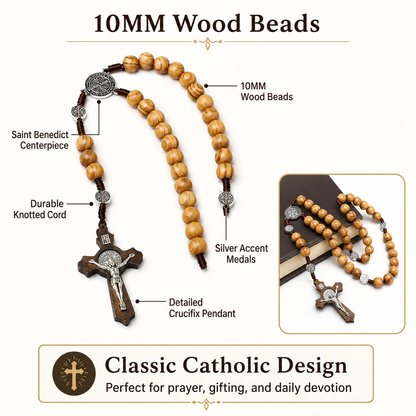 Wood Bead Rosary Necklace