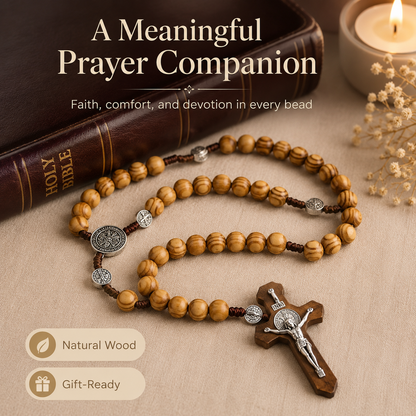 Wood Bead Rosary Necklace