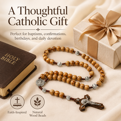 Wood Bead Rosary Necklace