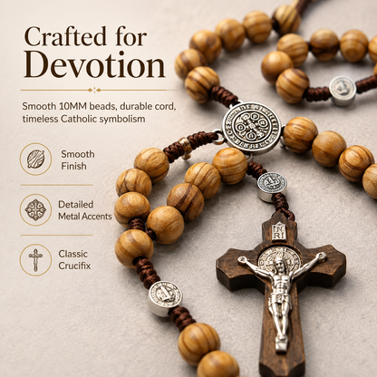 Wood Bead Rosary Necklace