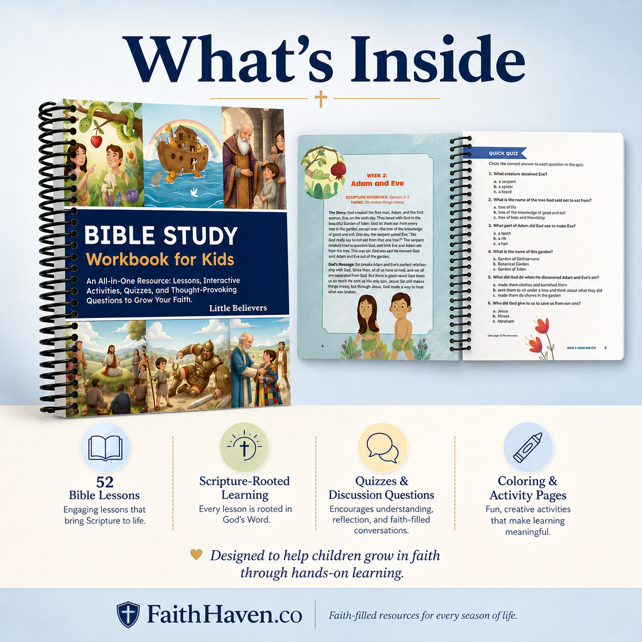 Bible Study Workbook for Kids – 52 Lessons & Activities