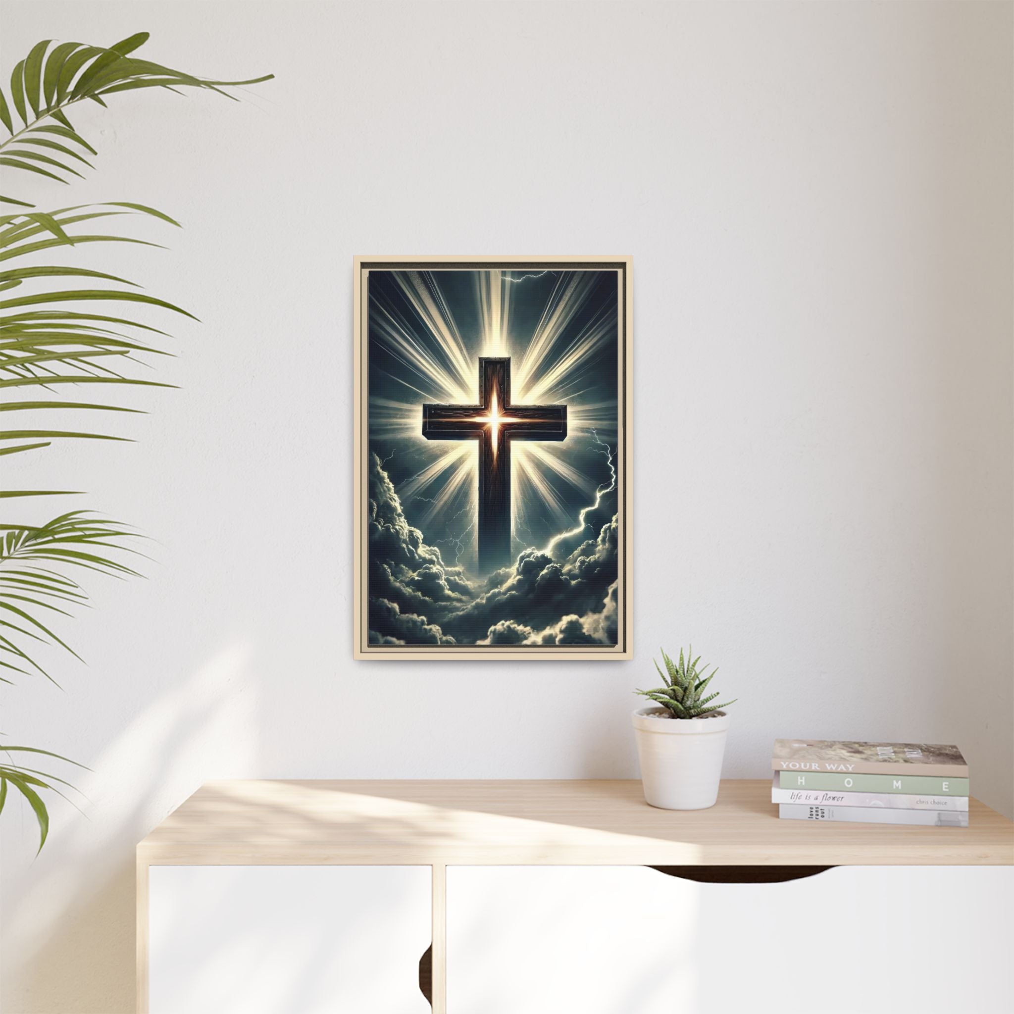 Luminous Cross in Storm — Christian Canvas Wall Art