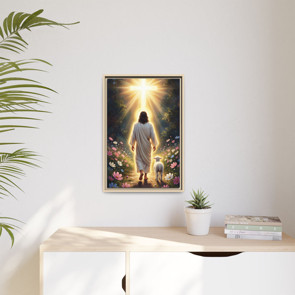 Jesus and Lamb Walking to Cross — Christian Canvas Wall Art