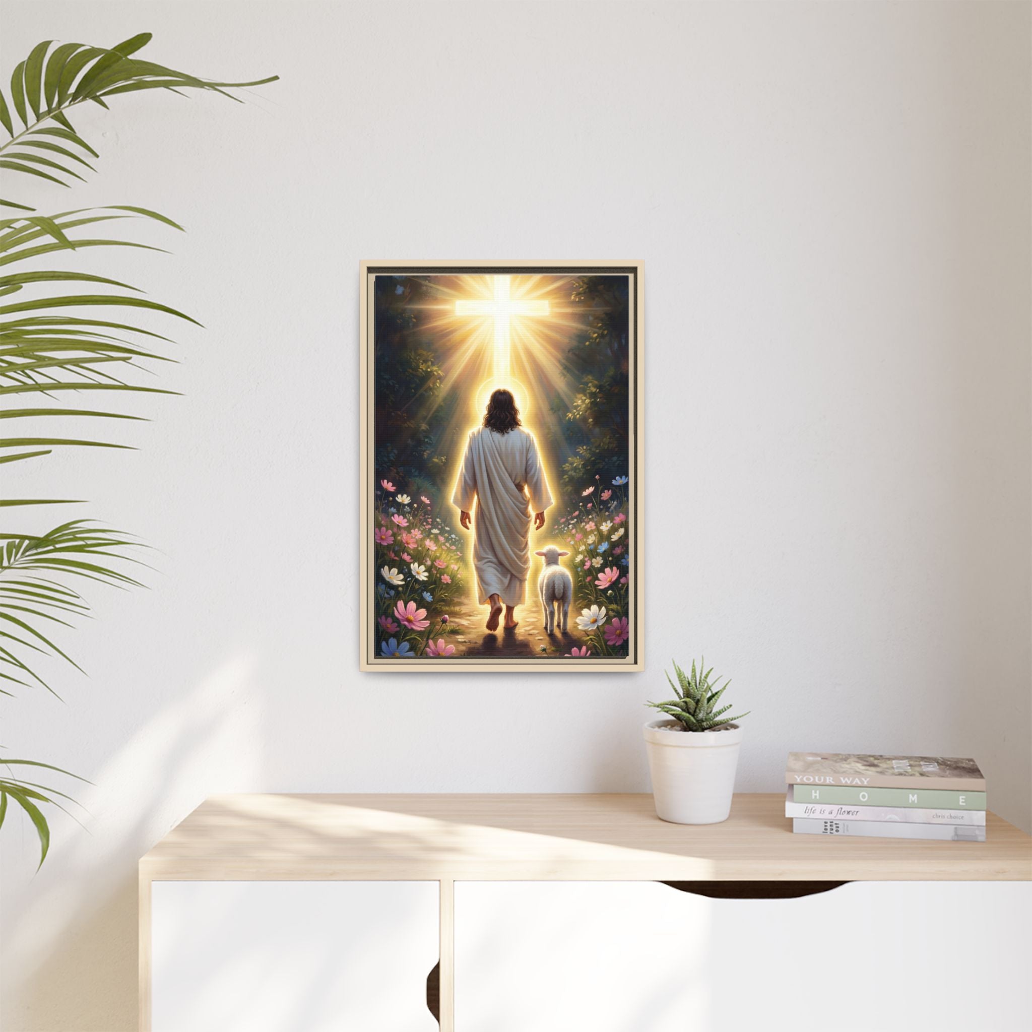 Jesus and Lamb Walking to Cross — Christian Canvas Wall Art