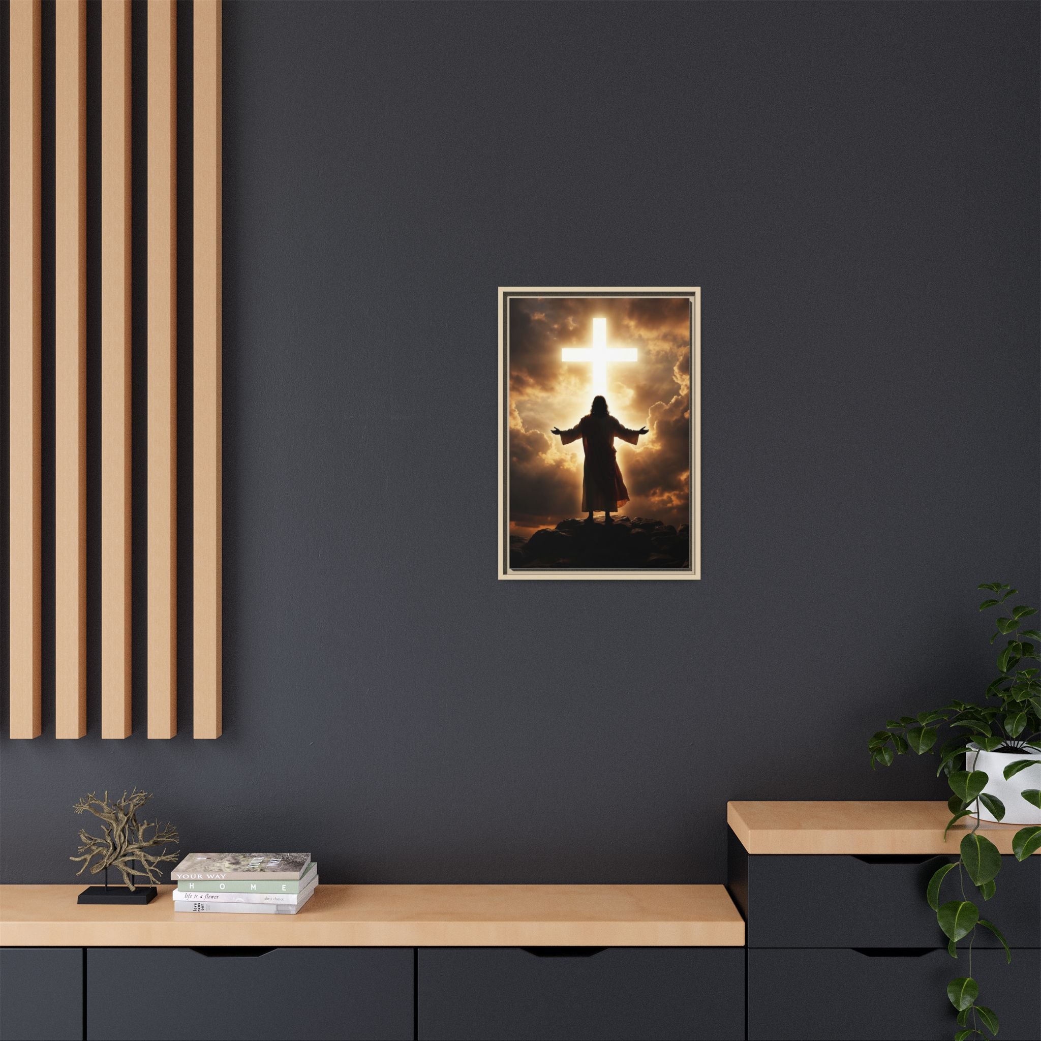 Jesus and Glowing Cross — Christian Canvas Wall Art