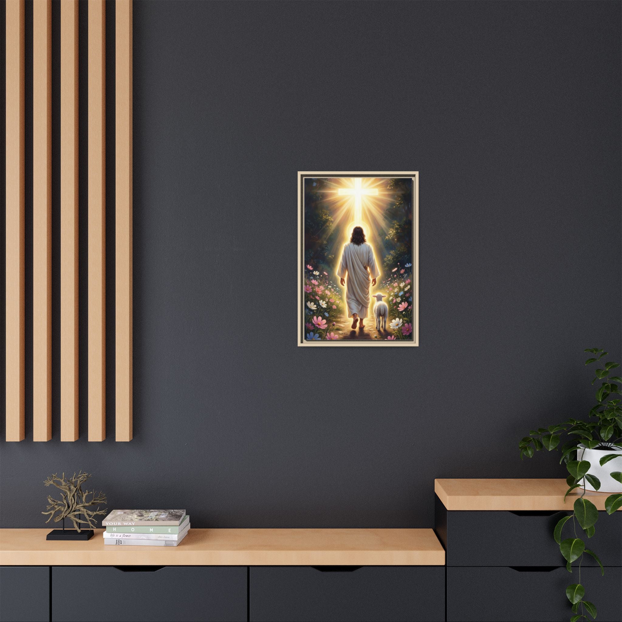Jesus and Lamb Walking to Cross — Christian Canvas Wall Art