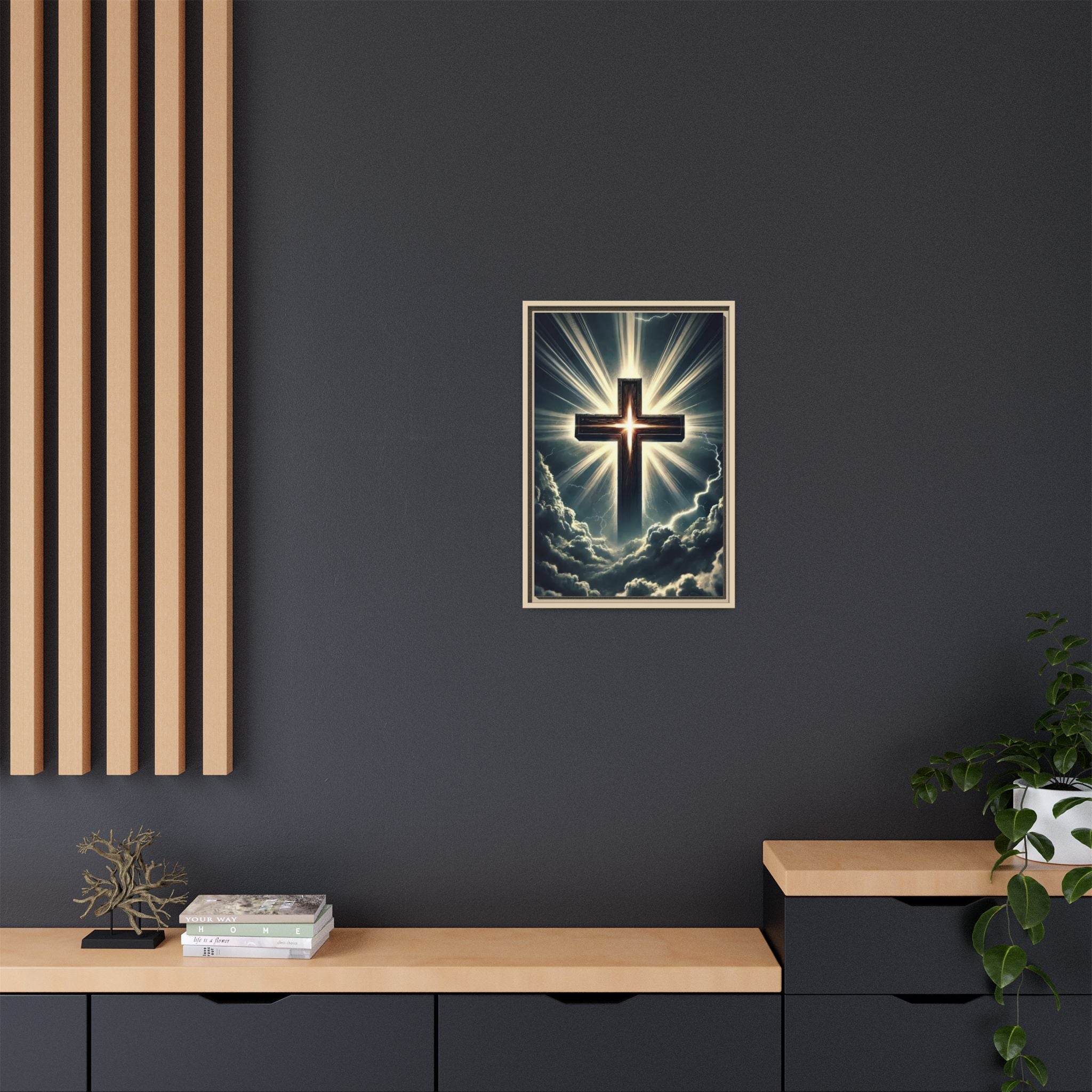 Luminous Cross in Storm — Christian Canvas Wall Art