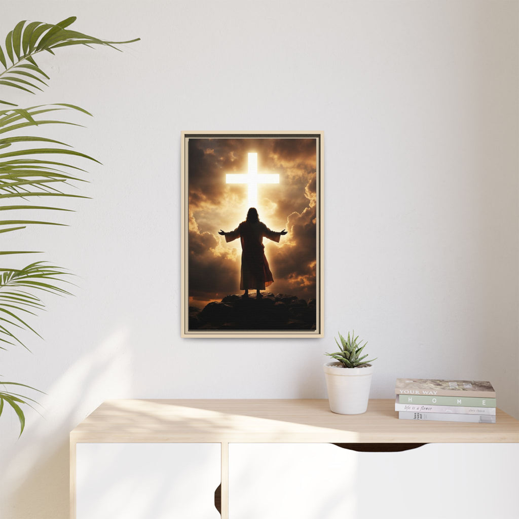 Jesus and Glowing Cross — Christian Canvas Wall Art