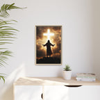 Jesus and Glowing Cross — Christian Canvas Wall Art