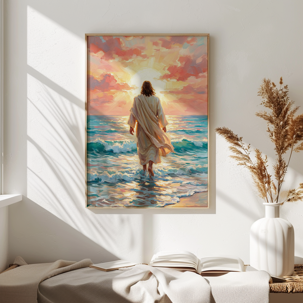 Jesus Walks On The Beach — Christian Canvas Wall Art