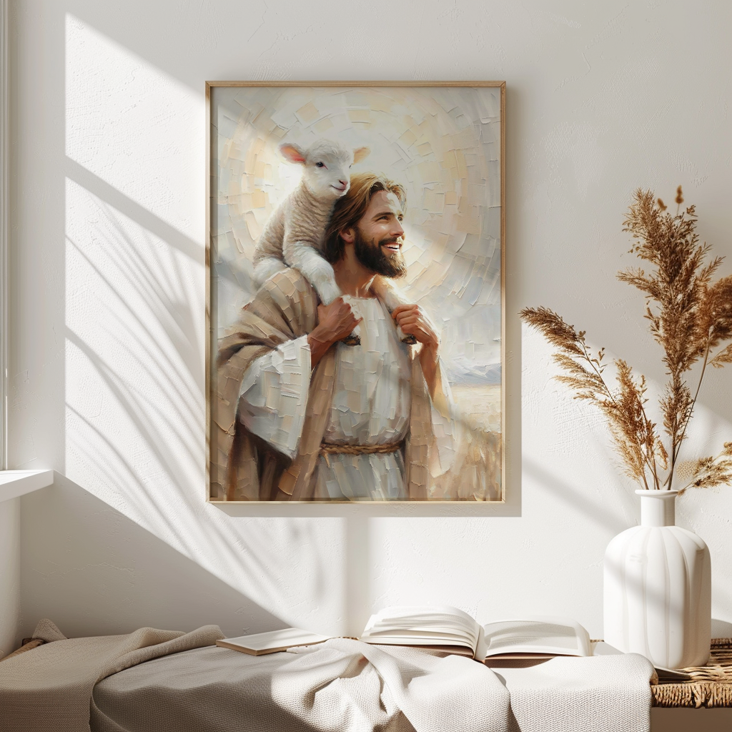 Jesus Carrying the Lost Lamb — Christian Canvas Wall Art
