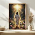 Jesus and Lamb Walking to Cross — Christian Canvas Wall Art