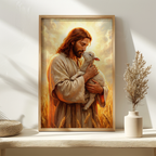 Jesus Holding Lost Lamb — Christian Canvas Wall Art