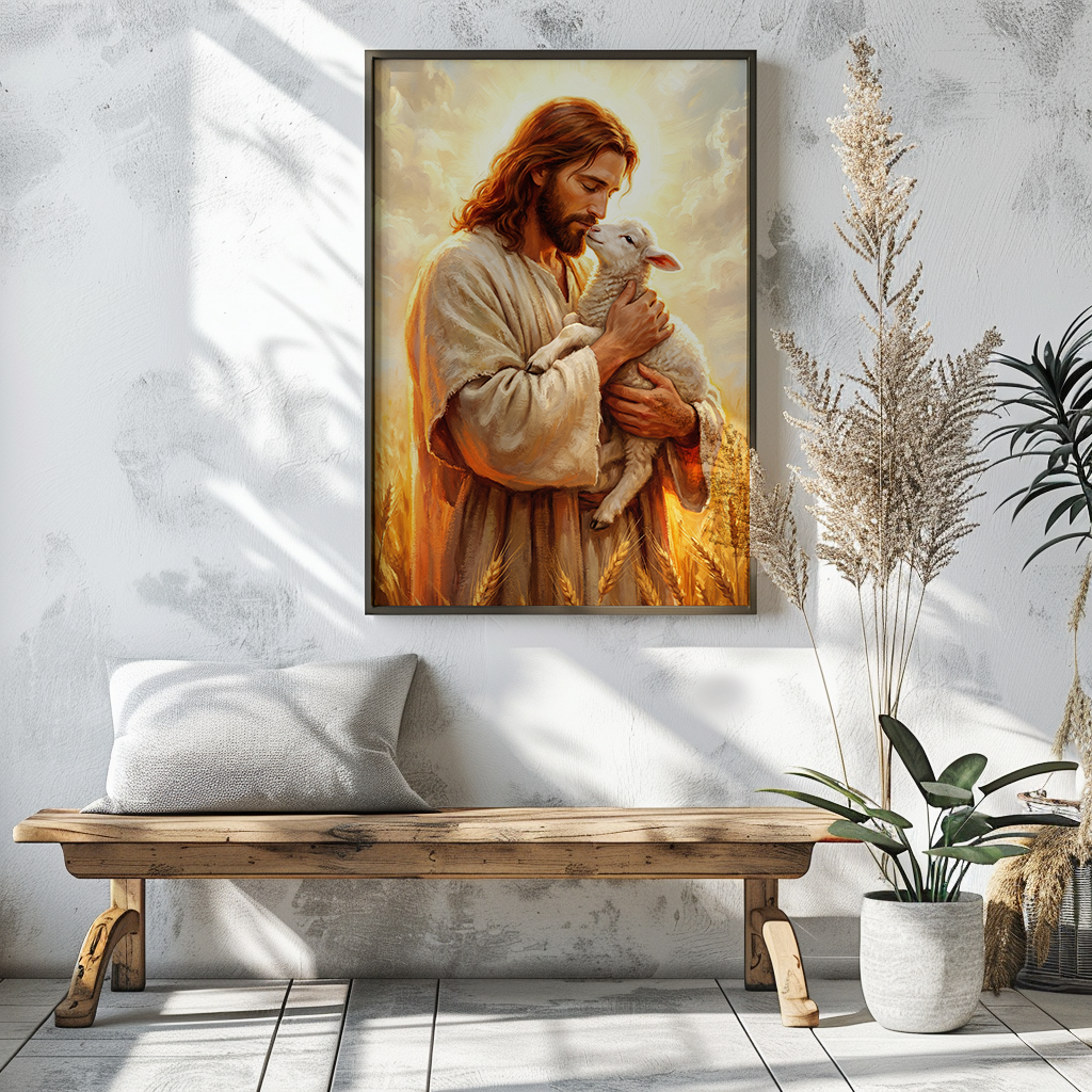 Jesus Holding Lost Lamb — Christian Canvas Wall Art