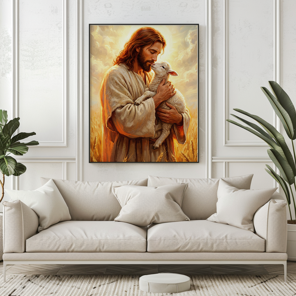 Jesus Holding Lost Lamb — Christian Canvas Wall Art