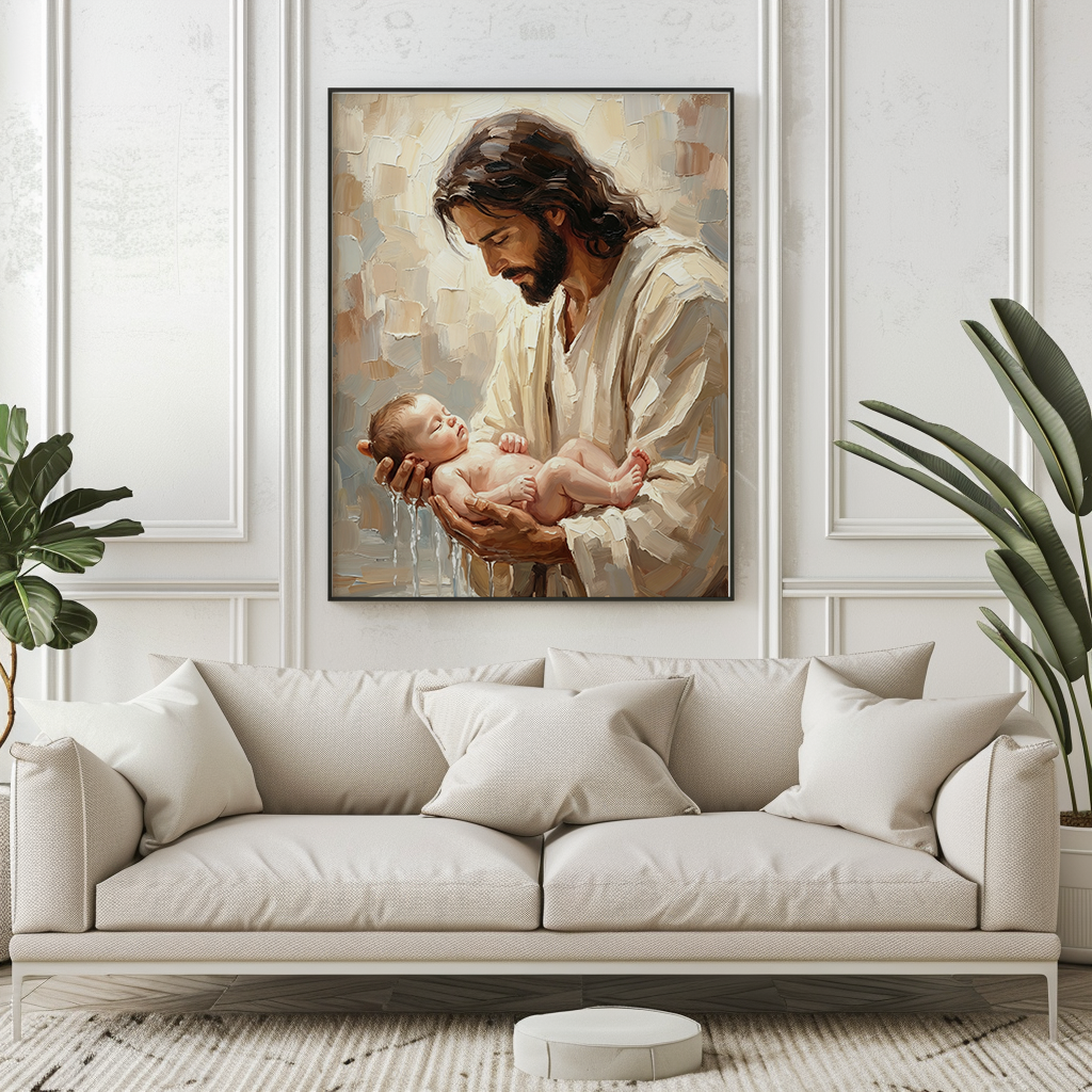 Jesus Baptizing Infant Child — Christian Canvas Wall Art