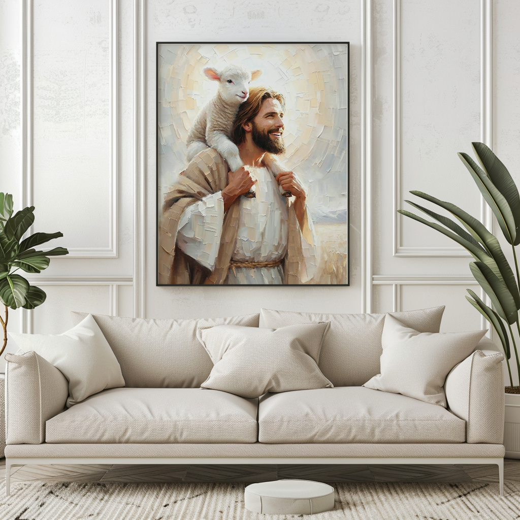 Jesus Carrying the Lost Lamb — Christian Canvas Wall Art