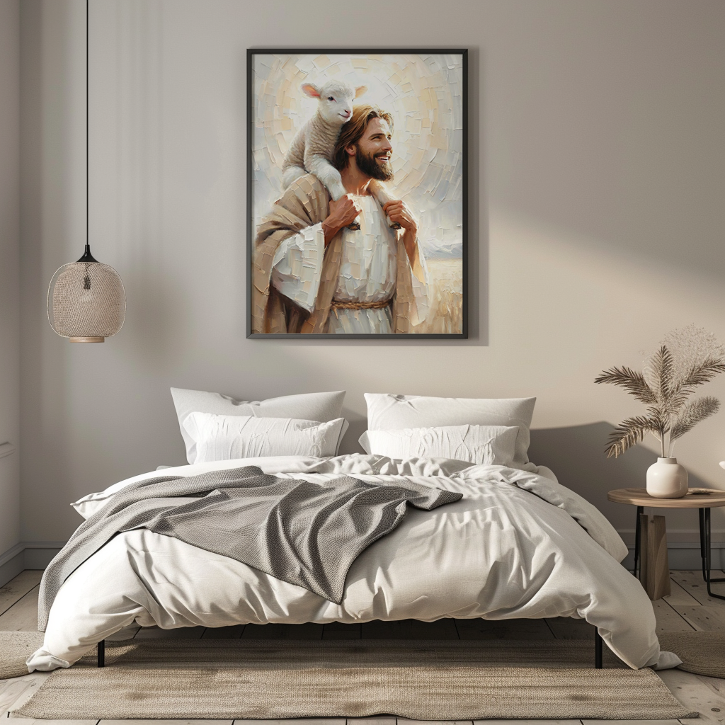 Jesus Carrying the Lost Lamb — Christian Canvas Wall Art