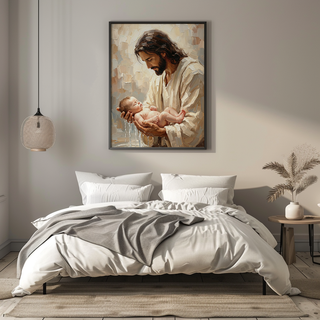 Jesus Baptizing Infant Child — Christian Canvas Wall Art