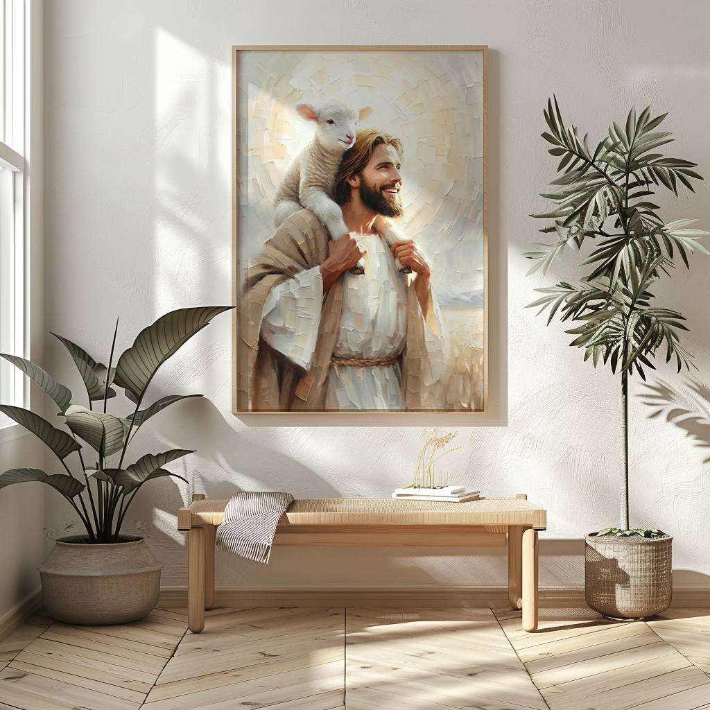 Jesus Carrying the Lost Lamb — Christian Canvas Wall Art
