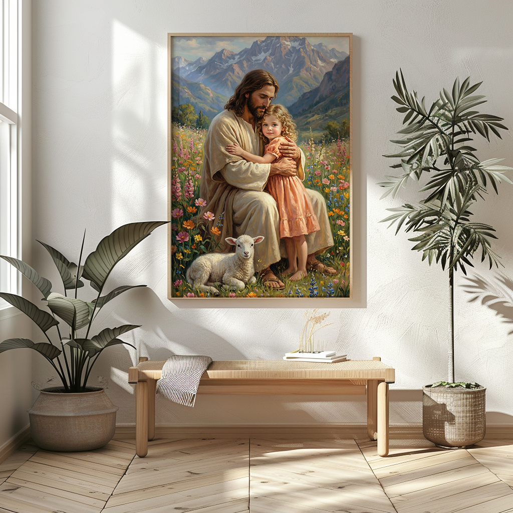 Jesus Hugging Child — Christian Canvas Wall Art