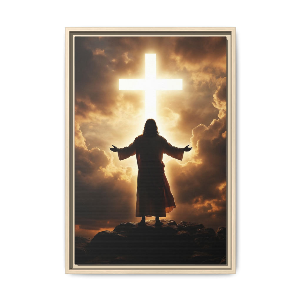 Jesus and Glowing Cross — Christian Canvas Wall Art