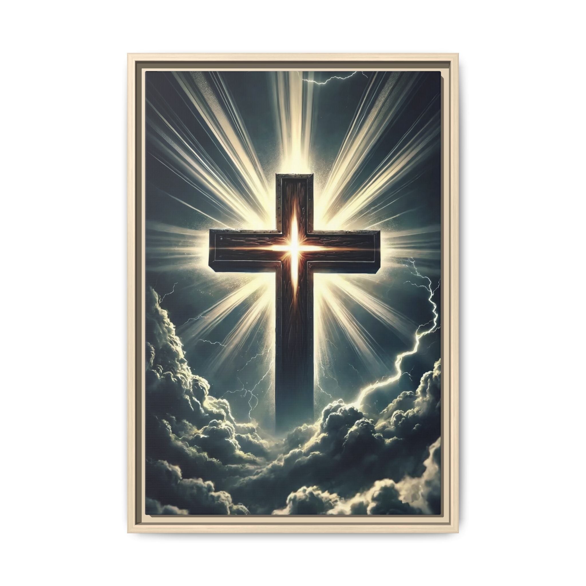 Luminous Cross in Storm — Christian Canvas Wall Art