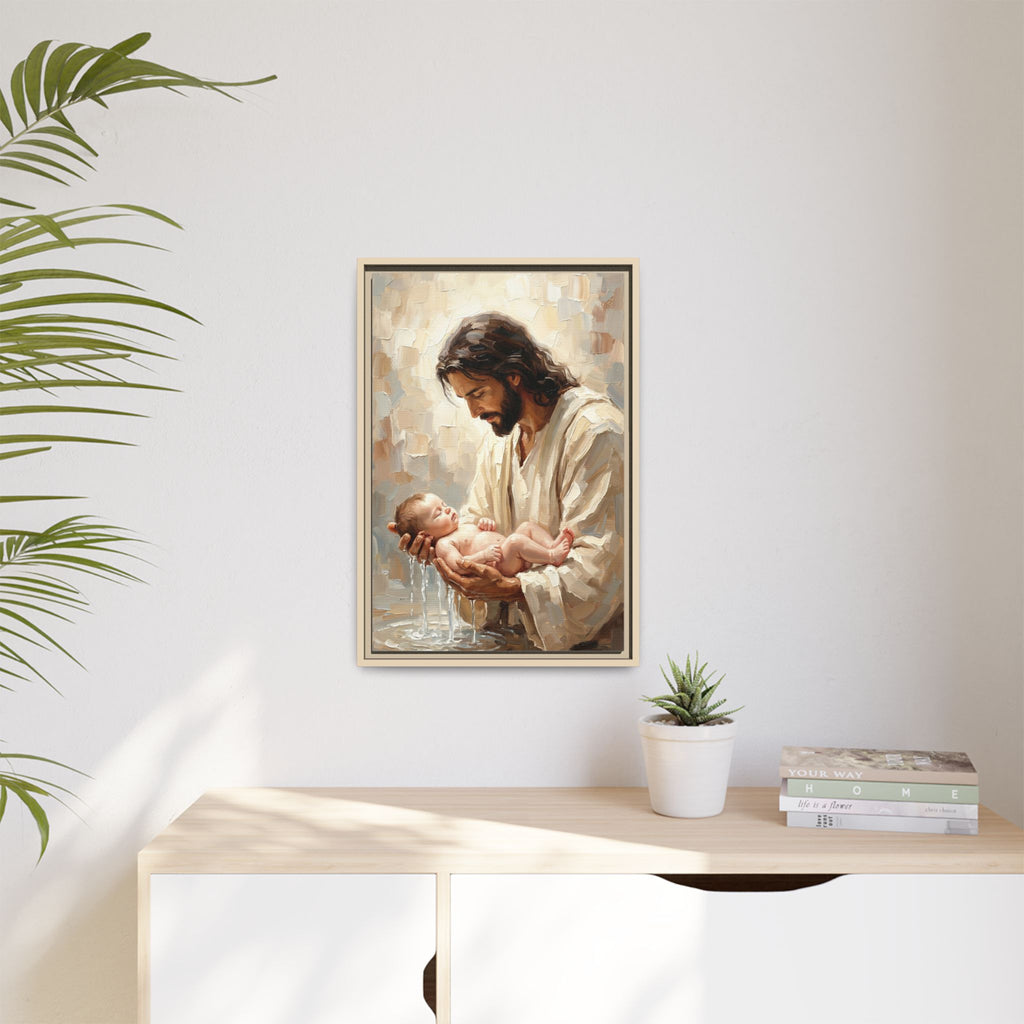 Jesus Baptizing Infant Child — Christian Canvas Wall Art