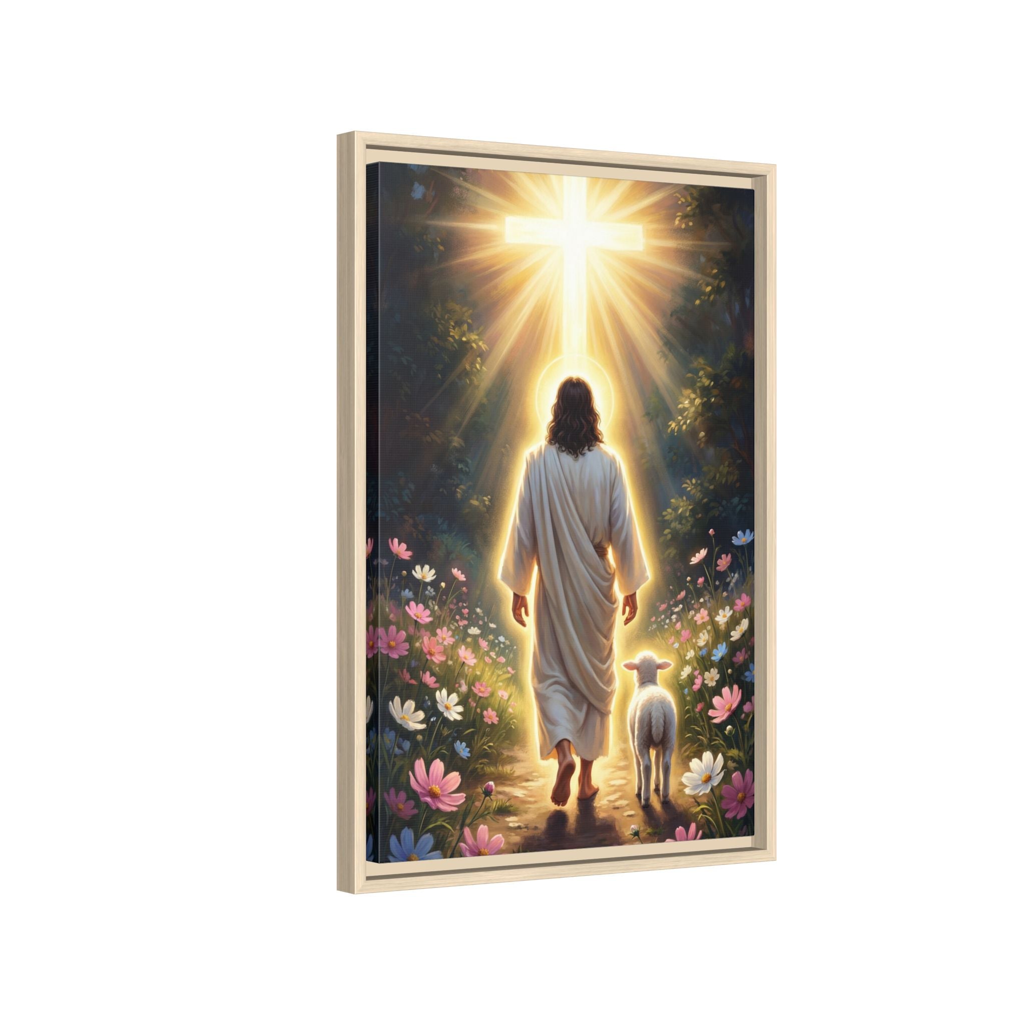 Jesus and Lamb Walking to Cross — Christian Canvas Wall Art