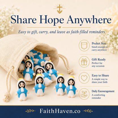 Pocket-sized Mini Virgin Mary figures in a portable drawstring pouch